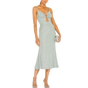 MISHA Josette Midi Dress in Metallic Seafoam